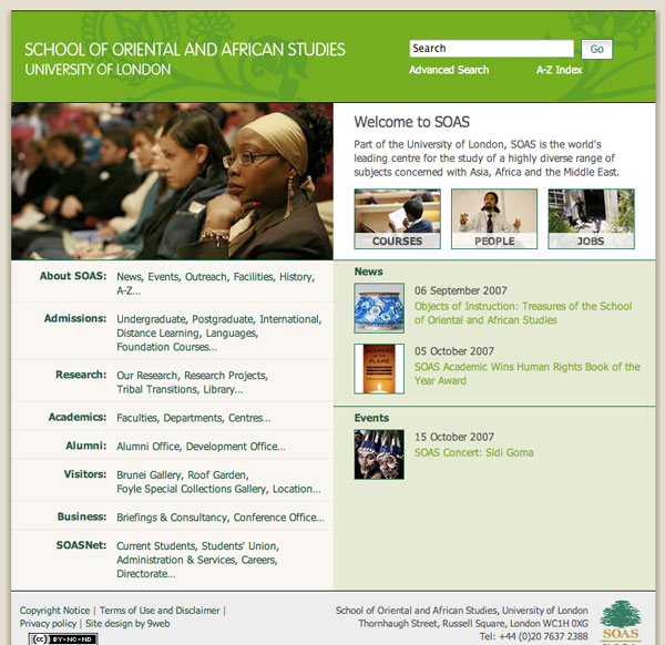 SOAS website home page